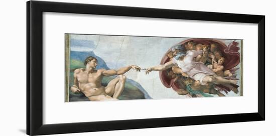 Sistine Chapel Ceiling, God to uches Adam with His Finger-Michelangelo Buonarroti-Framed Art Print