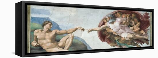 Sistine Chapel Ceiling, God to uches Adam with His Finger-Michelangelo Buonarroti-Framed Stretched Canvas