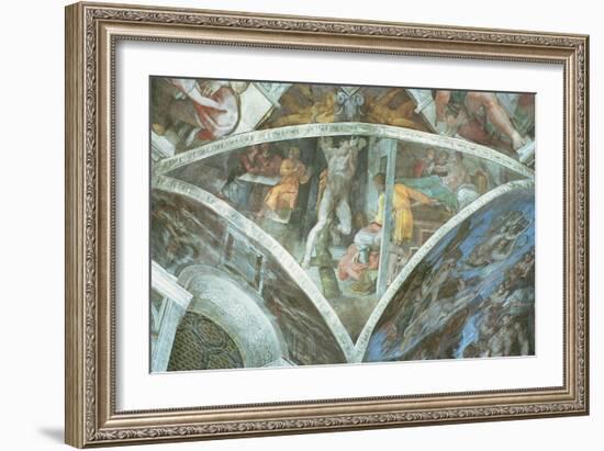 Sistine Chapel Ceiling: Haman (Spandrel) (Pre Restoration)-Michelangelo Buonarroti-Framed Giclee Print