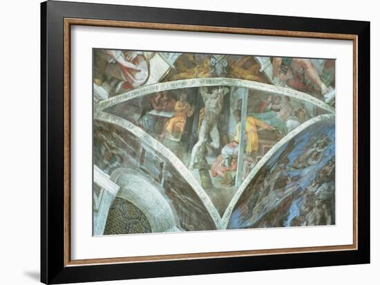 Sistine Chapel Ceiling: Haman (Spandrel) (Pre Restoration)-Michelangelo Buonarroti-Framed Giclee Print