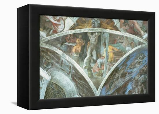 Sistine Chapel Ceiling: Haman (Spandrel) (Pre Restoration)-Michelangelo Buonarroti-Framed Premier Image Canvas