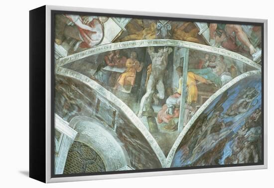 Sistine Chapel Ceiling: Haman (Spandrel) (Pre Restoration)-Michelangelo Buonarroti-Framed Premier Image Canvas