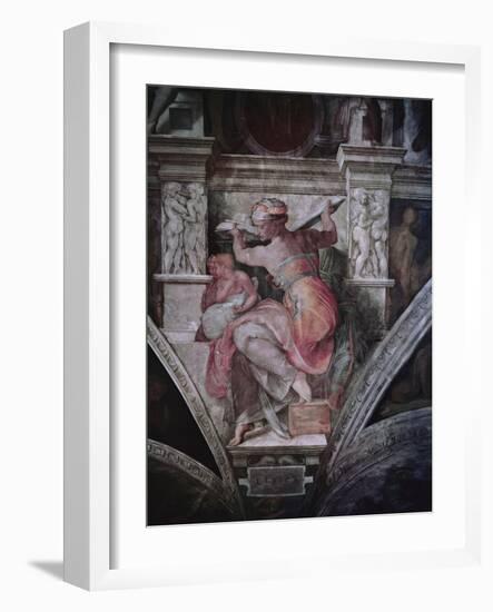 Sistine Chapel Ceiling: Libyan Sibyl, C.1508-10 (Fresco)-Michelangelo Buonarroti-Framed Giclee Print