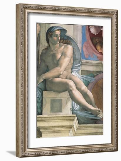 Sistine Chapel Ceiling, Male Nude-Michelangelo Buonarroti-Framed Art Print