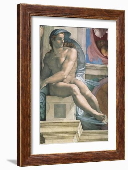 Sistine Chapel Ceiling, Male Nude-Michelangelo Buonarroti-Framed Art Print