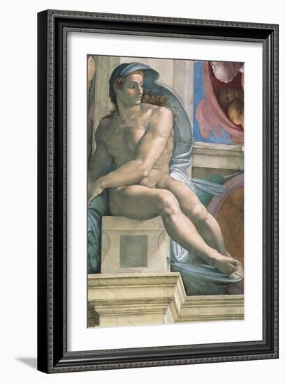 Sistine Chapel Ceiling, Male Nude-Michelangelo Buonarroti-Framed Art Print