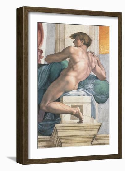 Sistine Chapel Ceiling, Male Nude-Michelangelo Buonarroti-Framed Art Print