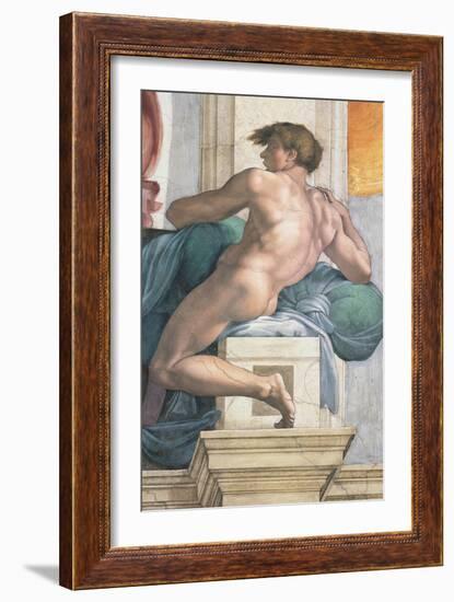 Sistine Chapel Ceiling, Male Nude-Michelangelo Buonarroti-Framed Art Print