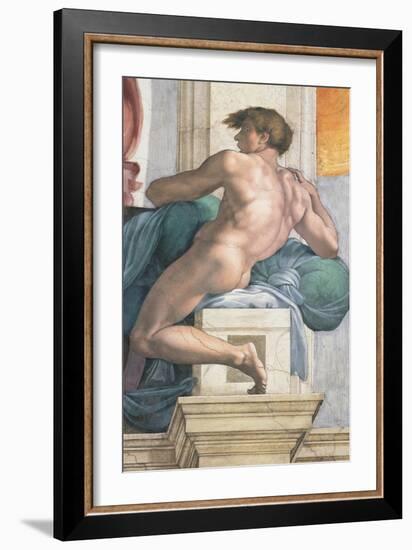 Sistine Chapel Ceiling, Male Nude-Michelangelo Buonarroti-Framed Art Print