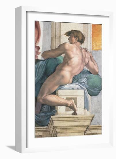 Sistine Chapel Ceiling, Male Nude-Michelangelo Buonarroti-Framed Art Print