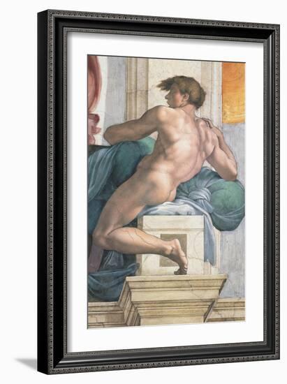 Sistine Chapel Ceiling, Male Nude-Michelangelo Buonarroti-Framed Art Print