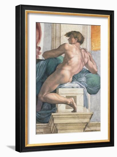 Sistine Chapel Ceiling, Male Nude-Michelangelo Buonarroti-Framed Art Print