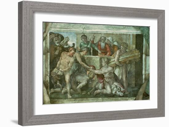 Sistine Chapel Ceiling: Noah after the Flood (Pre Restoration)-Michelangelo Buonarroti-Framed Giclee Print