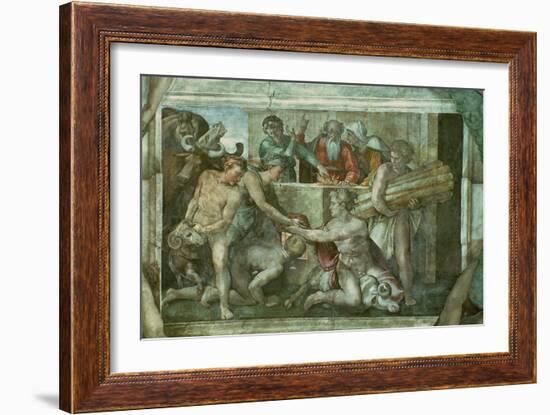 Sistine Chapel Ceiling: Noah after the Flood (Pre Restoration)-Michelangelo Buonarroti-Framed Giclee Print