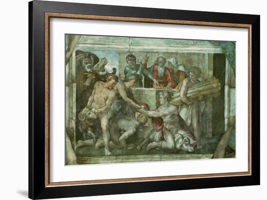 Sistine Chapel Ceiling: Noah after the Flood (Pre Restoration)-Michelangelo Buonarroti-Framed Giclee Print