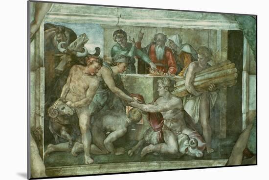 Sistine Chapel Ceiling: Noah after the Flood (Pre Restoration)-Michelangelo Buonarroti-Mounted Giclee Print