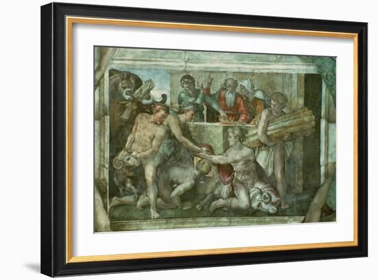 Sistine Chapel Ceiling: Noah after the Flood (Pre Restoration)-Michelangelo Buonarroti-Framed Giclee Print