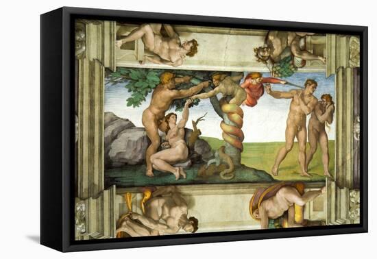 Sistine Chapel Ceiling: The Fall of Man & Expulsion from the Garden of Eden, with 4 Ignudi, 1510-Michelangelo Buonarroti-Framed Premier Image Canvas