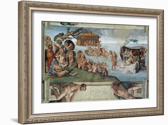 Sistine Chapel Ceiling, the Flood and Noah's Ark-Michelangelo Buonarroti-Framed Art Print