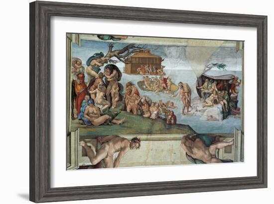 Sistine Chapel Ceiling, the Flood and Noah's Ark-Michelangelo Buonarroti-Framed Art Print