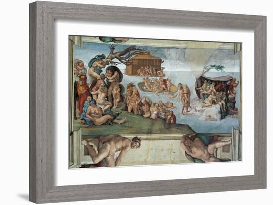 Sistine Chapel Ceiling, the Flood and Noah's Ark-Michelangelo Buonarroti-Framed Art Print