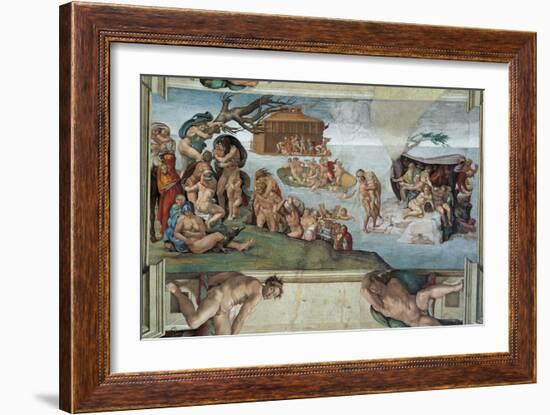 Sistine Chapel Ceiling, the Flood and Noah's Ark-Michelangelo Buonarroti-Framed Art Print