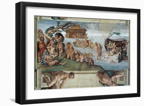 Sistine Chapel Ceiling, the Flood and Noah's Ark-Michelangelo Buonarroti-Framed Art Print