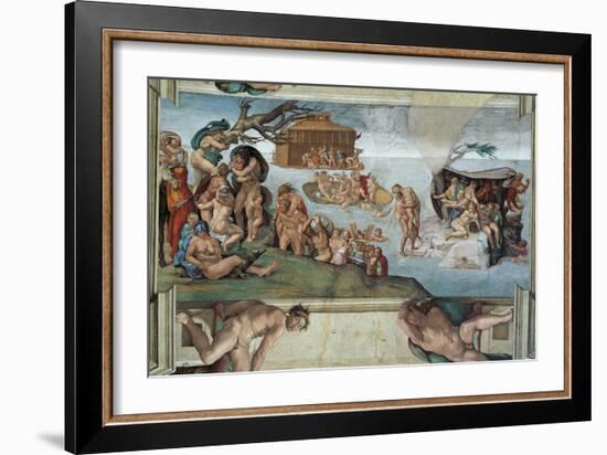 Sistine Chapel Ceiling, the Flood and Noah's Ark-Michelangelo Buonarroti-Framed Art Print