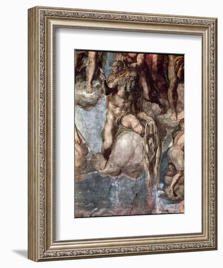 Sistine Chapel Ceiling: The Last Judgement, Detail of St. Bartholomew Holding His Flayed Skin-Michelangelo Buonarroti-Framed Giclee Print