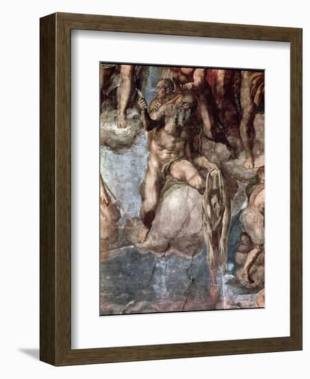 Sistine Chapel Ceiling: The Last Judgement, Detail of St. Bartholomew Holding His Flayed Skin-Michelangelo Buonarroti-Framed Giclee Print