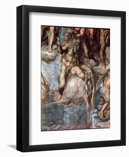 Sistine Chapel Ceiling: The Last Judgement, Detail of St. Bartholomew Holding His Flayed Skin-Michelangelo Buonarroti-Framed Giclee Print