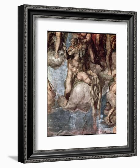 Sistine Chapel Ceiling: The Last Judgement, Detail of St. Bartholomew Holding His Flayed Skin-Michelangelo Buonarroti-Framed Giclee Print