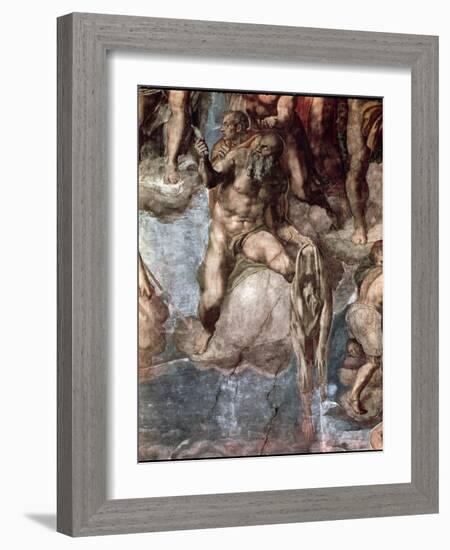 Sistine Chapel Ceiling: The Last Judgement, Detail of St. Bartholomew Holding His Flayed Skin-Michelangelo Buonarroti-Framed Giclee Print