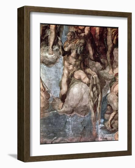 Sistine Chapel Ceiling: The Last Judgement, Detail of St. Bartholomew Holding His Flayed Skin-Michelangelo Buonarroti-Framed Giclee Print