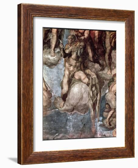 Sistine Chapel Ceiling: The Last Judgement, Detail of St. Bartholomew Holding His Flayed Skin-Michelangelo Buonarroti-Framed Giclee Print