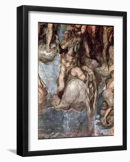 Sistine Chapel Ceiling: The Last Judgement, Detail of St. Bartholomew Holding His Flayed Skin-Michelangelo Buonarroti-Framed Giclee Print