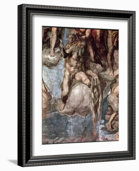 Sistine Chapel Ceiling: The Last Judgement, Detail of St. Bartholomew Holding His Flayed Skin-Michelangelo Buonarroti-Framed Giclee Print