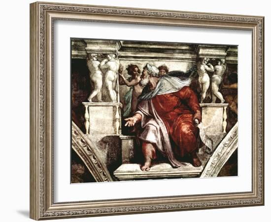 Sistine Chapel Ceiling: The Prophet Ezekiel, 1510-Michelangelo Buonarroti-Framed Giclee Print