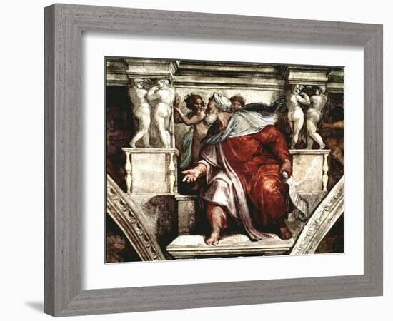 Sistine Chapel Ceiling: The Prophet Ezekiel, 1510-Michelangelo Buonarroti-Framed Giclee Print