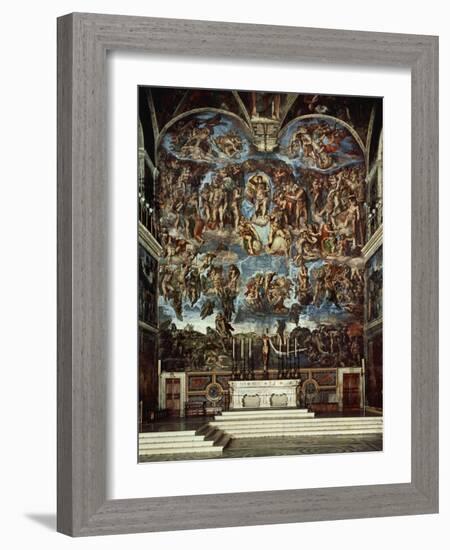 Sistine Chapel with the Retable of the Last Judgement (Fall of the Damned)-Michelangelo Buonarroti-Framed Giclee Print