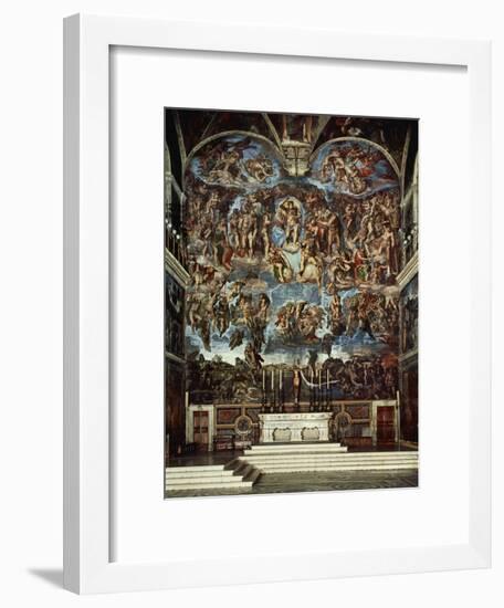 Sistine Chapel with the Retable of the Last Judgement (Fall of the Damned)-Michelangelo Buonarroti-Framed Giclee Print