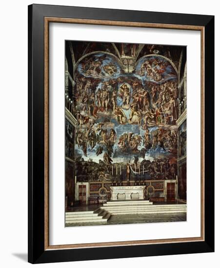 Sistine Chapel with the Retable of the Last Judgement (Fall of the Damned)-Michelangelo Buonarroti-Framed Giclee Print