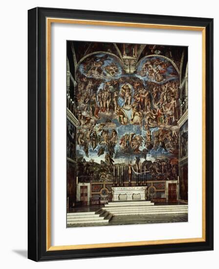 Sistine Chapel with the Retable of the Last Judgement (Fall of the Damned)-Michelangelo Buonarroti-Framed Giclee Print