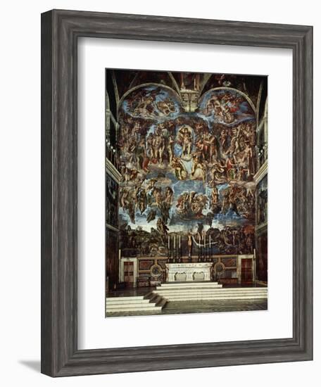 Sistine Chapel with the Retable of the Last Judgement (Fall of the Damned)-Michelangelo Buonarroti-Framed Giclee Print