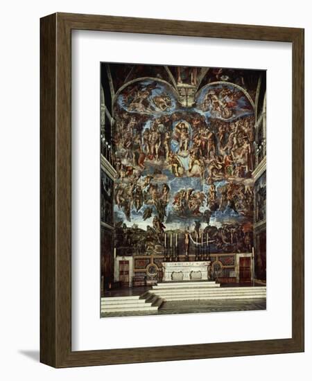 Sistine Chapel with the Retable of the Last Judgement (Fall of the Damned)-Michelangelo Buonarroti-Framed Giclee Print