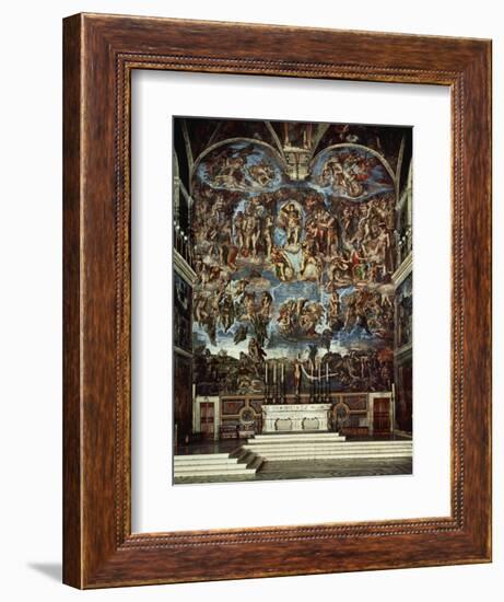 Sistine Chapel with the Retable of the Last Judgement (Fall of the Damned)-Michelangelo Buonarroti-Framed Giclee Print