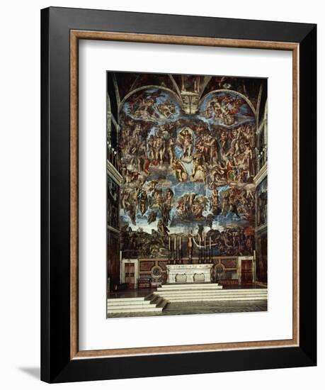 Sistine Chapel with the Retable of the Last Judgement (Fall of the Damned)-Michelangelo Buonarroti-Framed Giclee Print