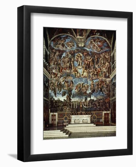 Sistine Chapel with the Retable of the Last Judgement (Fall of the Damned)-Michelangelo Buonarroti-Framed Giclee Print