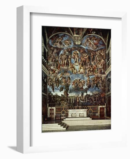 Sistine Chapel with the Retable of the Last Judgement (Fall of the Damned)-Michelangelo Buonarroti-Framed Giclee Print