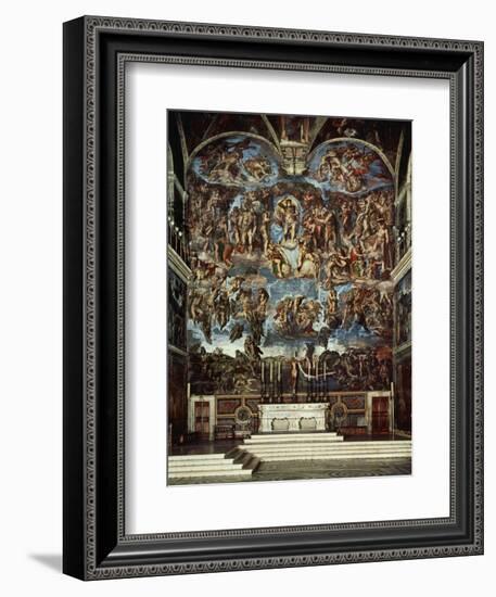 Sistine Chapel with the Retable of the Last Judgement (Fall of the Damned)-Michelangelo Buonarroti-Framed Giclee Print